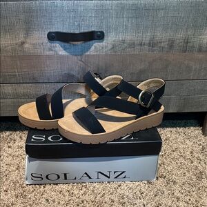 Black Sandals with Ankle Strap and Platform Sole